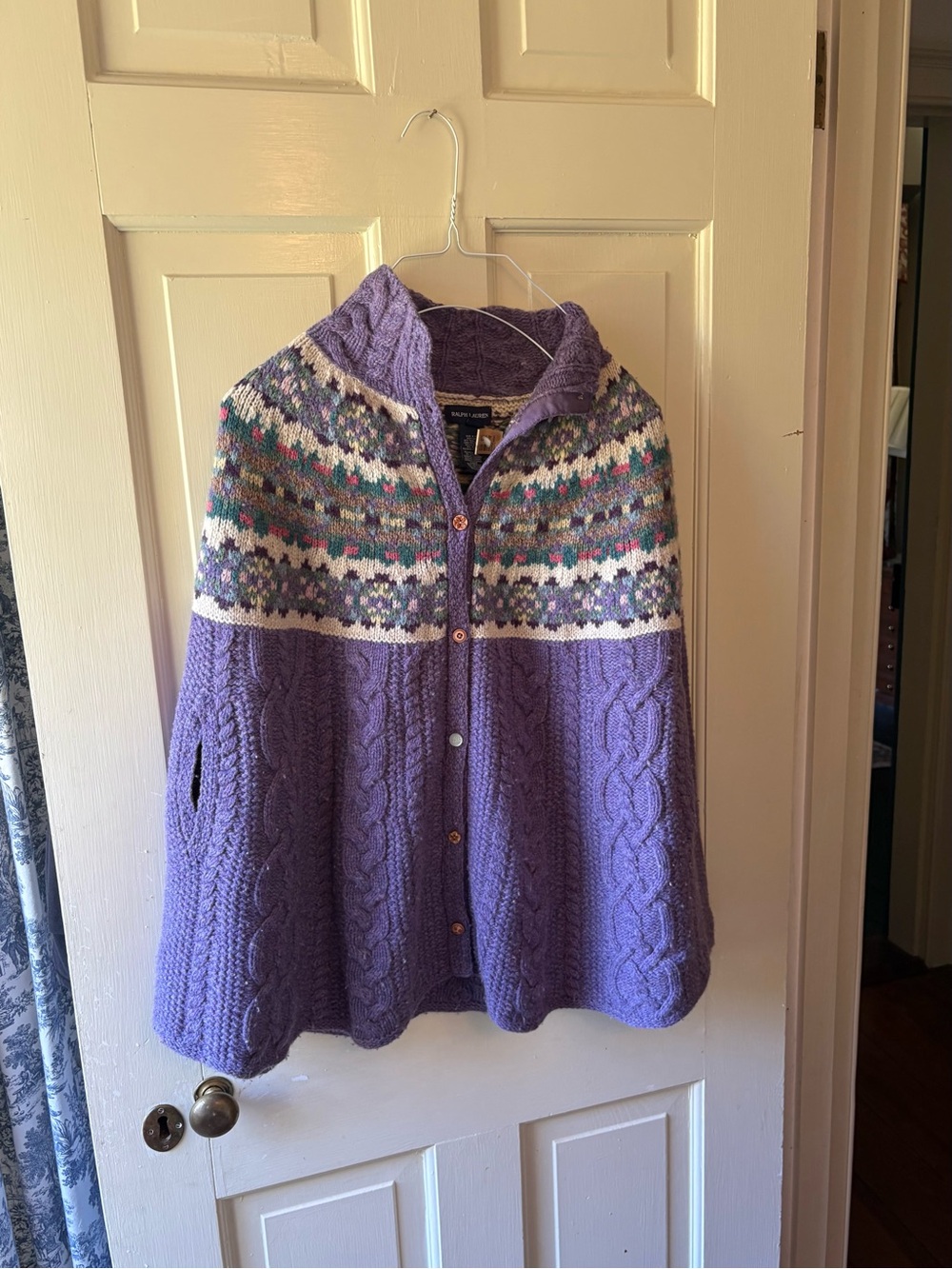 Vintage Ralph Lauren Lavender Fair Isle Cable-Knit Sweater Cape